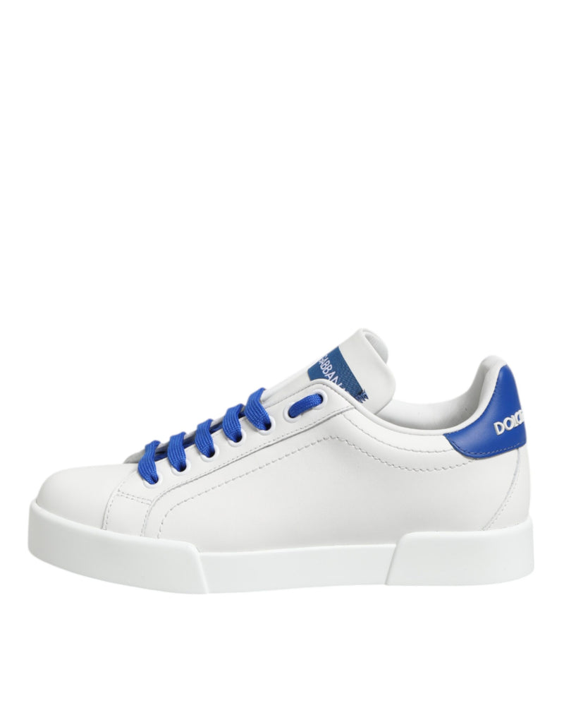 Dolce & Gabbana White Blue Leather Low Top Sneakers