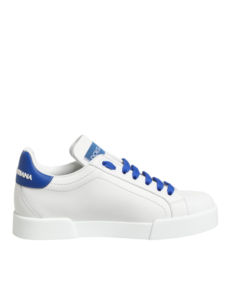 Dolce & Gabbana White Blue Leather Low Top Sneakers
