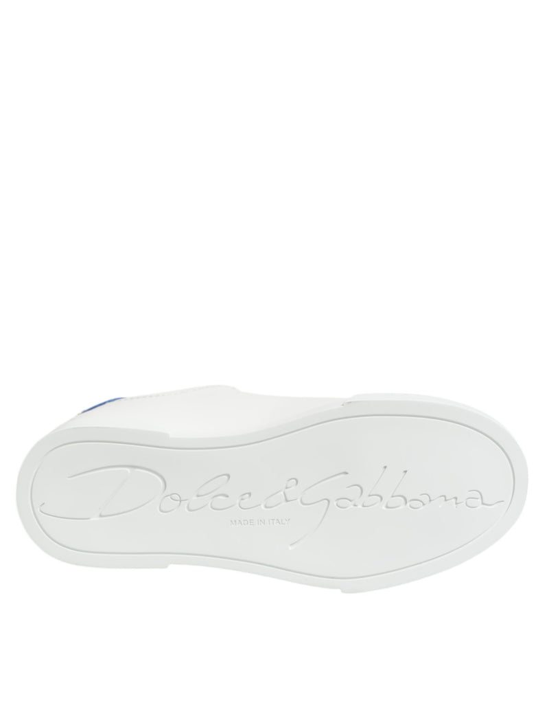Dolce & Gabbana White Blue Leather Low Top Sneakers