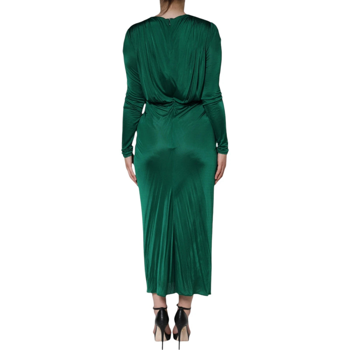Robe Midi à Manches Longues en Viscose Sombre de Dolce & Gabbana