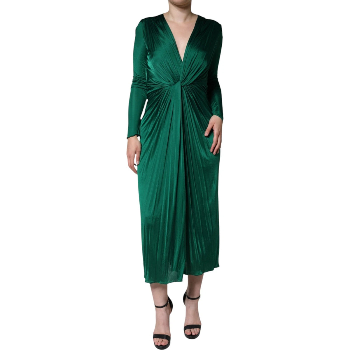 Robe Midi à Manches Longues en Viscose Sombre de Dolce & Gabbana
