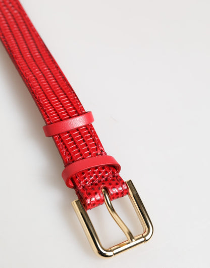 Bracelet pour femme Dolce & Gabbana en cuir exotique rouge avec boucle en métal doré.