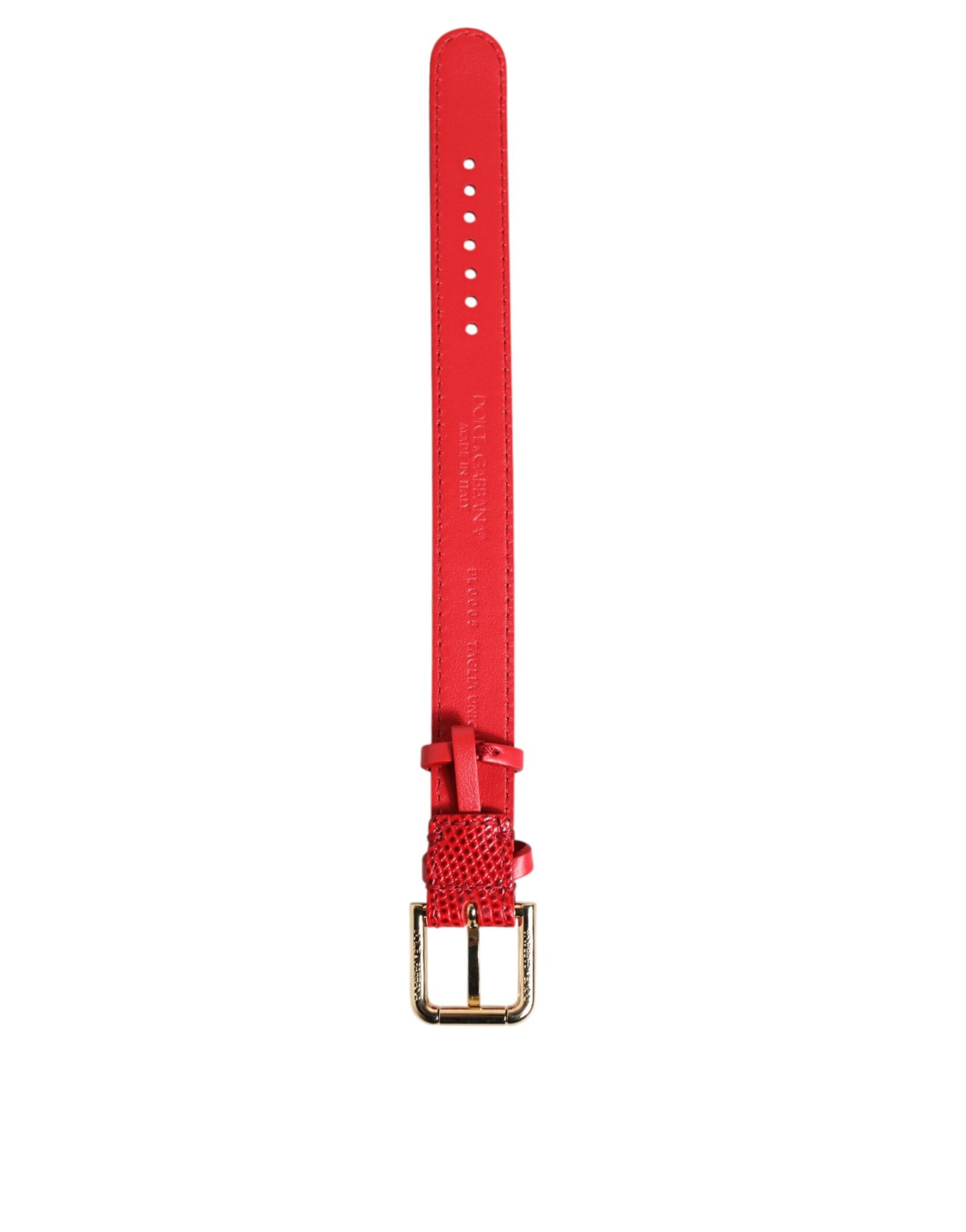 Bracelet pour femme Dolce & Gabbana en cuir exotique rouge avec boucle en métal doré.