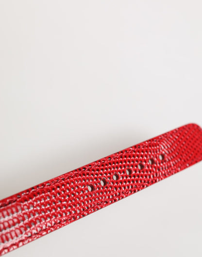 Bracelet pour femme Dolce & Gabbana en cuir exotique rouge avec boucle en métal doré.