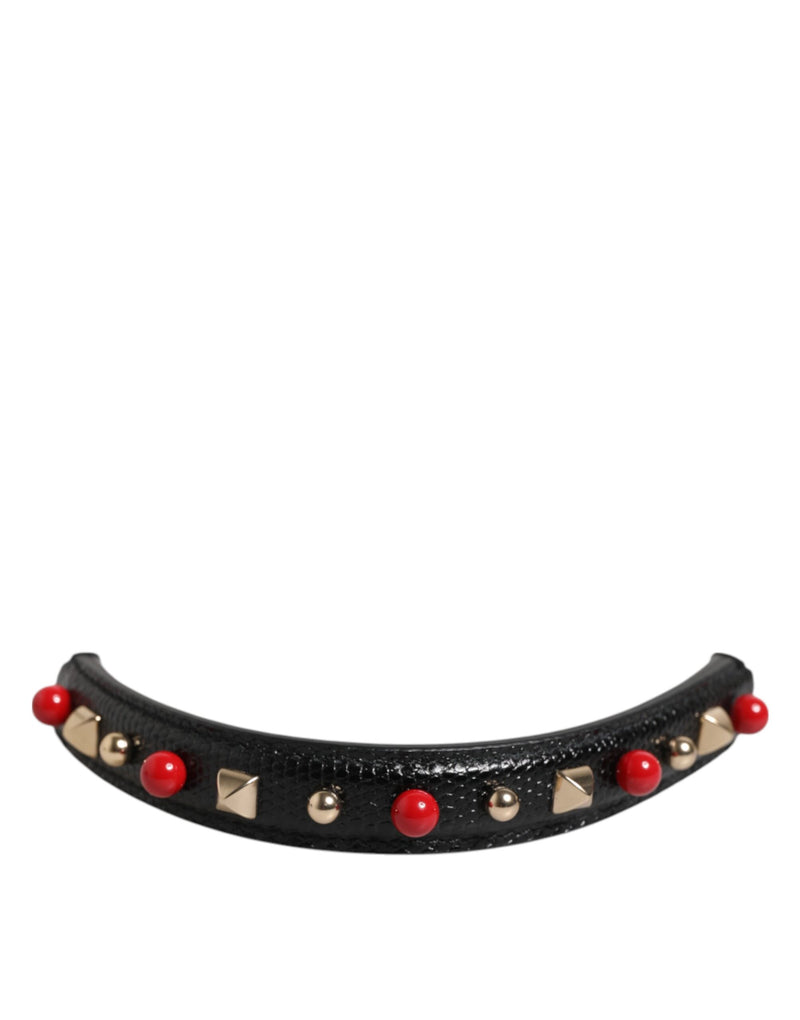 Dolce & Gabbana Black Embellished Leather Shoulder Strap