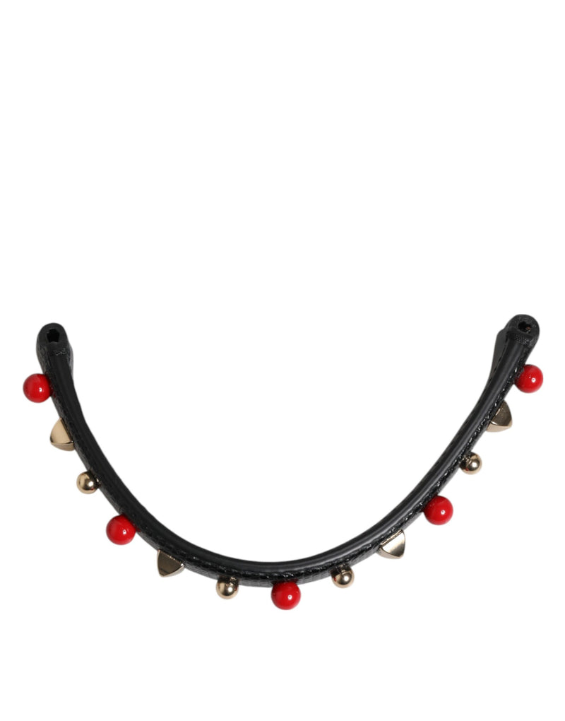 Dolce & Gabbana Black Embellished Leather Shoulder Strap