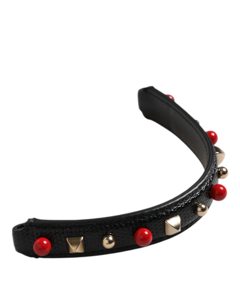 Dolce & Gabbana Black Embellished Leather Shoulder Strap