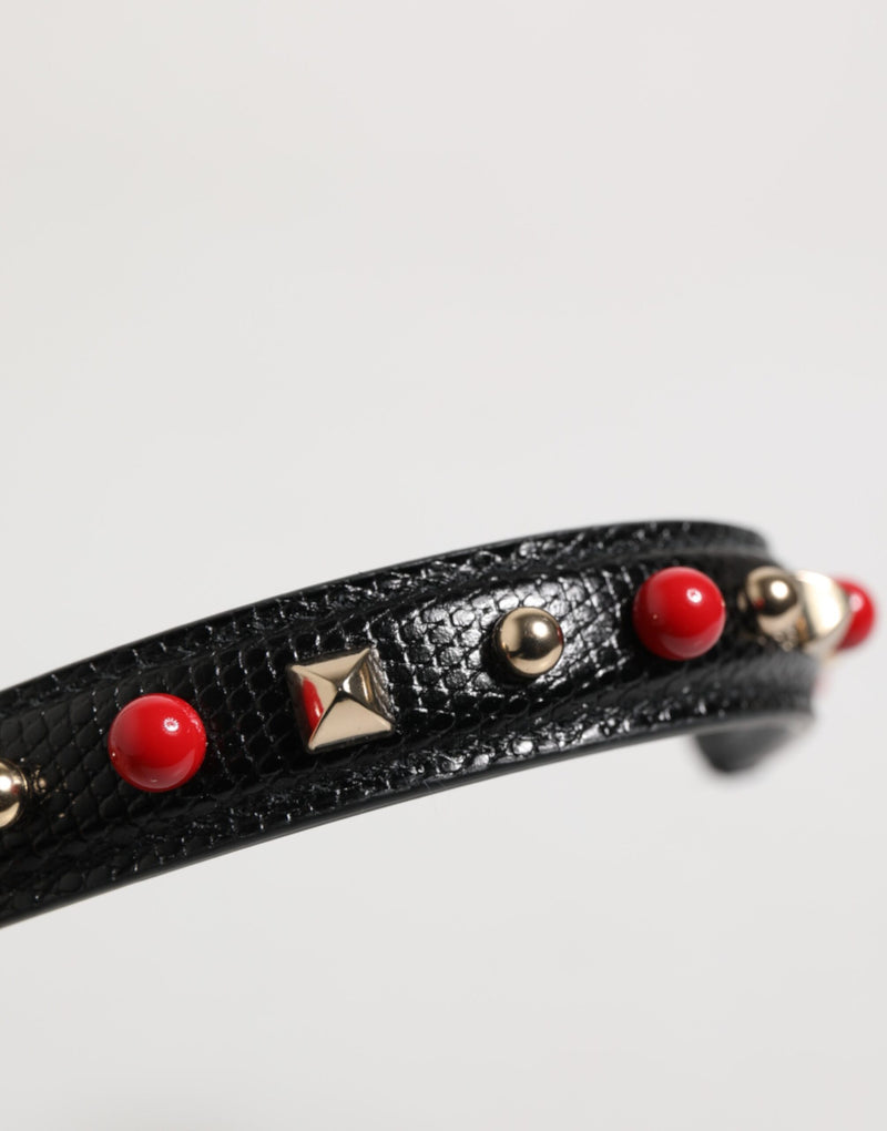 Dolce & Gabbana Black Embellished Leather Shoulder Strap
