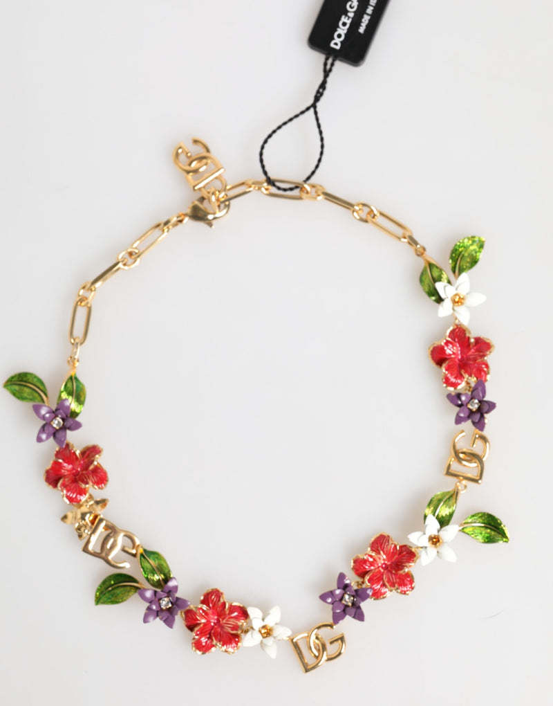 Collier Floral en Laiton Doré Dolce & Gabbana avec Logo DG