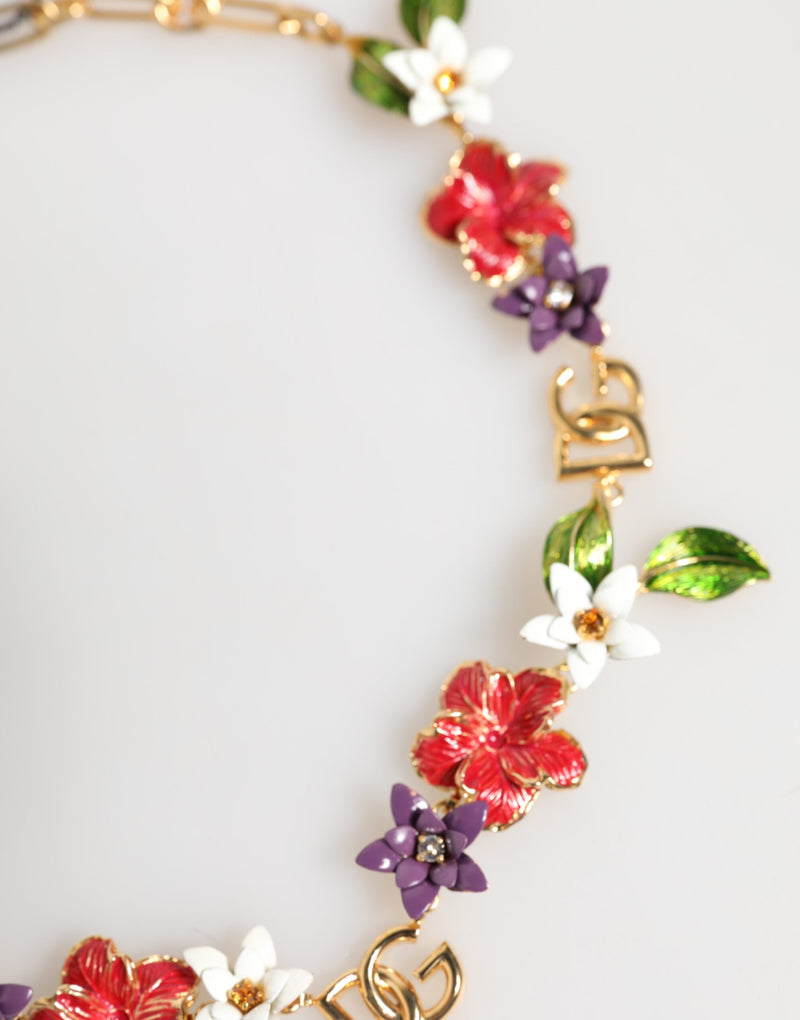Collier Floral en Laiton Doré Dolce & Gabbana avec Logo DG