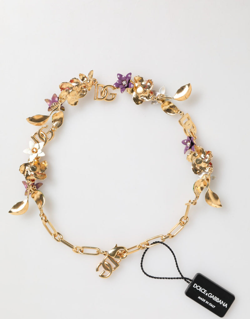 Collier Floral en Laiton Doré Dolce & Gabbana avec Logo DG