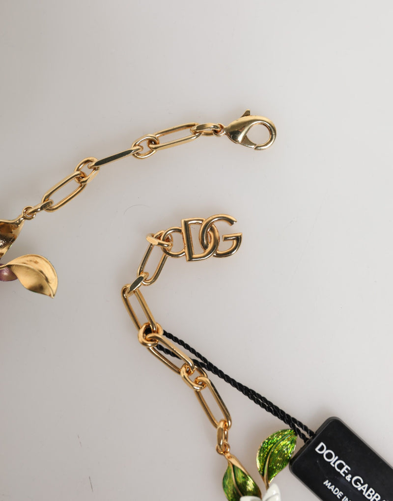 Collier Floral en Laiton Doré Dolce & Gabbana avec Logo DG