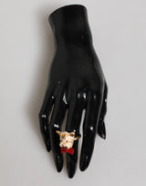 Dolce & Gabbana Gold Brass Resin Dog Head Accessory Ring