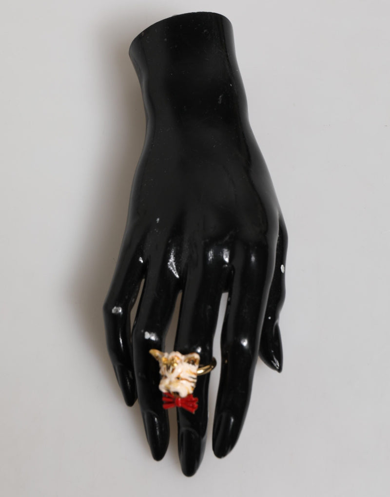 Dolce & Gabbana Gold Brass Resin Dog Head Accessory Ring