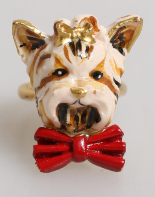 Dolce & Gabbana Gouden Messing Hars Beige Honden Huisdier Accessoire Ring