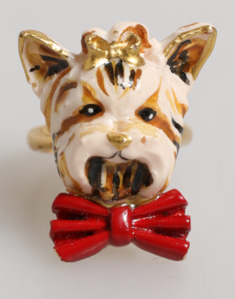 Dolce & Gabbana Gold Brass Resin Dog Head Accessory Ring
