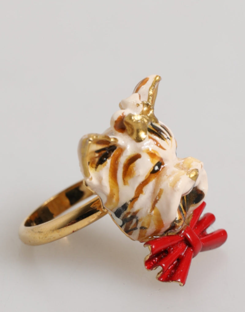 Dolce & Gabbana Gold Brass Resin Dog Head Accessory Ring