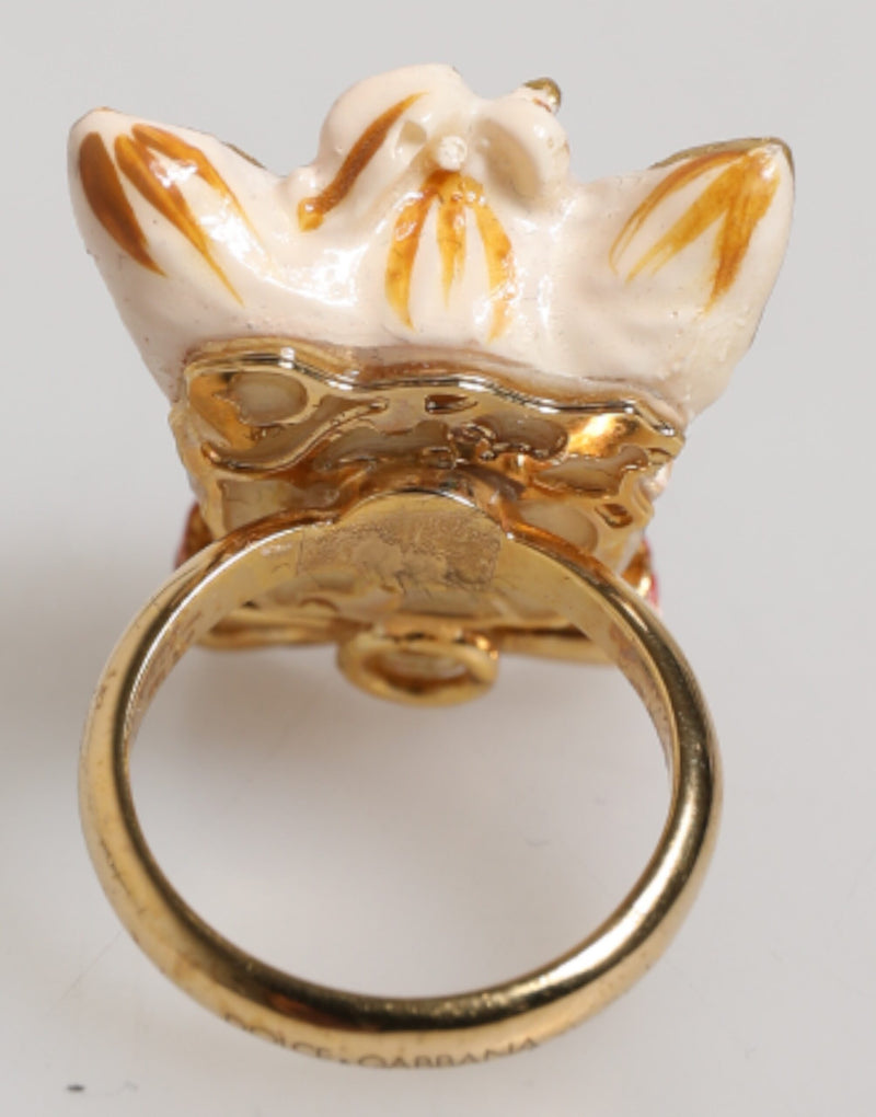 Dolce & Gabbana Gold Brass Resin Dog Head Accessory Ring