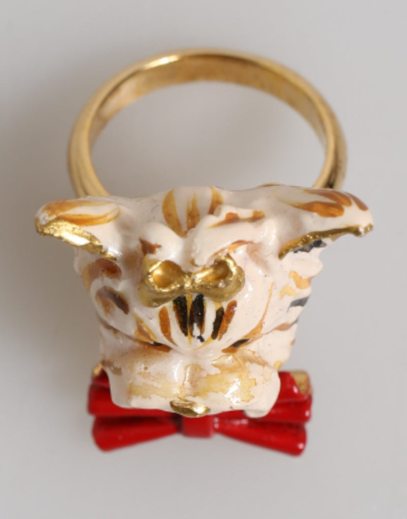 Dolce & Gabbana Gold Brass Resin Dog Head Accessory Ring