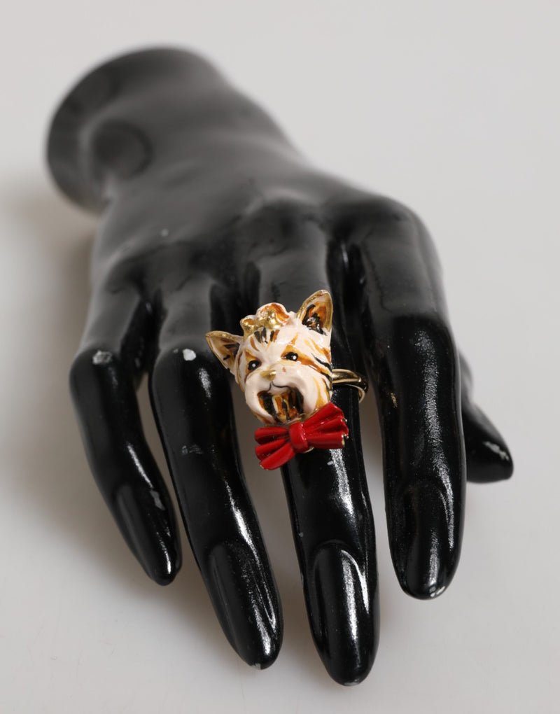 Dolce & Gabbana Gold Brass Resin Dog Head Accessory Ring