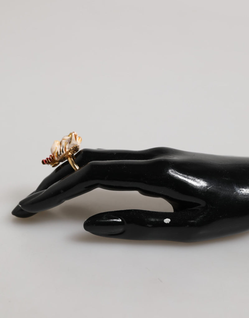 Dolce & Gabbana Gold Brass Resin Dog Head Accessory Ring