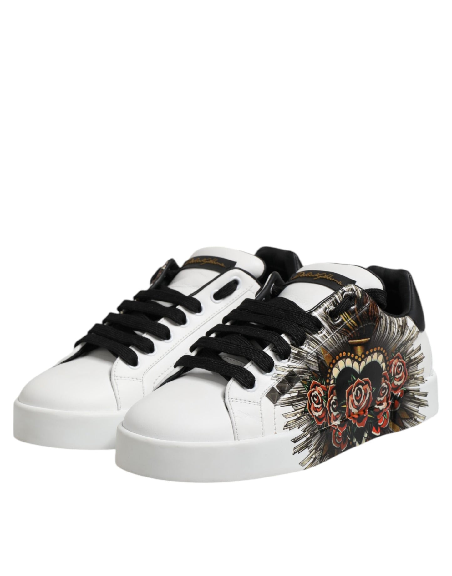 Dolce & Gabbana White Leather Portofino Lace Up Sneakers Shoes