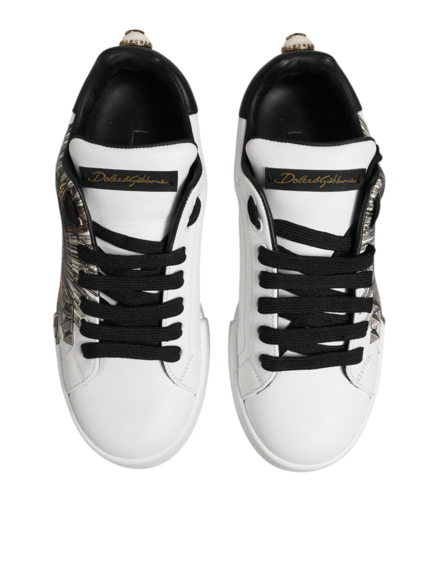 Dolce & Gabbana White Leather Portofino Lace Up Sneakers Shoes