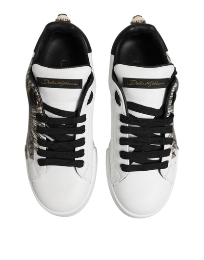 Dolce & Gabbana White Leather Portofino Lace Up Sneakers Shoes