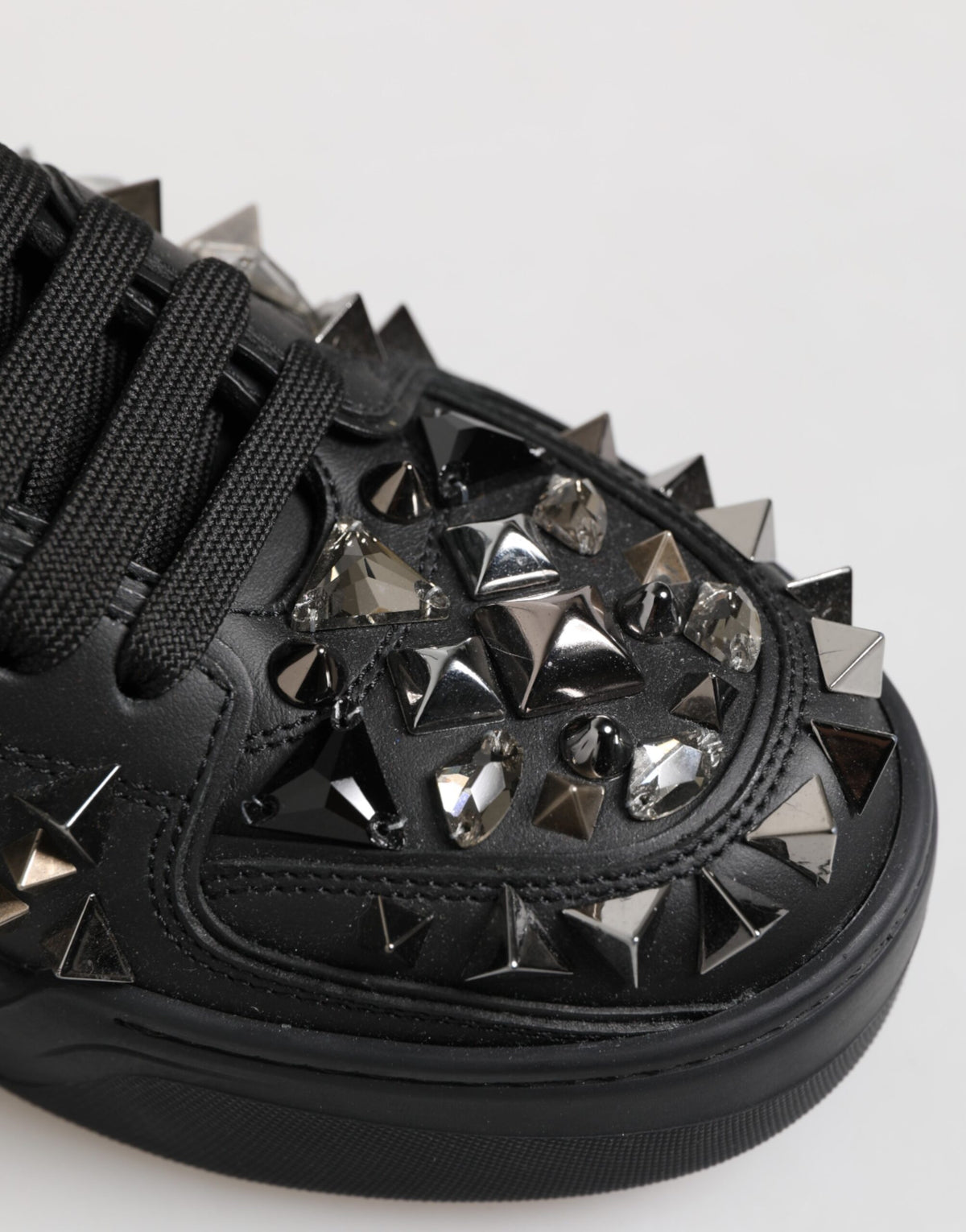 Dolce & Gabbana Black Leather Studded Low Top Sneakers