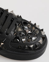 Dolce & Gabbana Black Leather Studded Low Top Sneakers