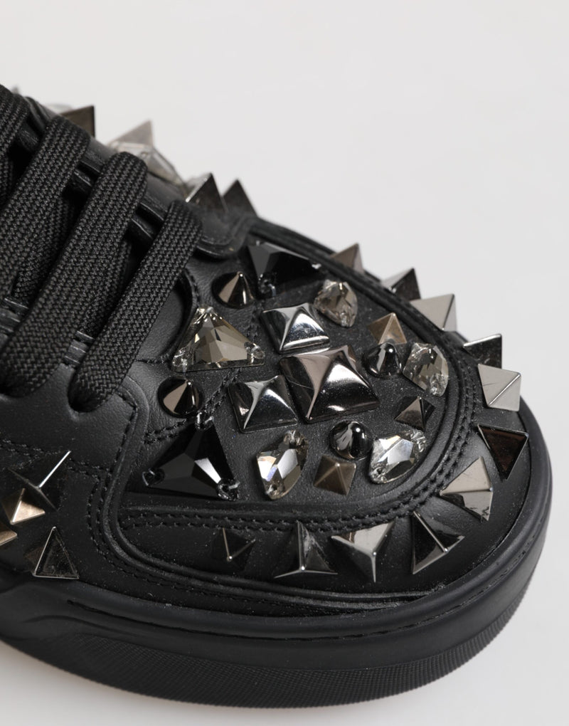 Dolce & Gabbana Black Leather Studded Low Top Sneakers