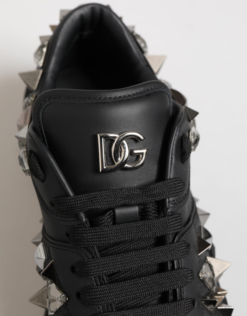 Dolce & Gabbana Black Leather Studded Low Top Sneakers