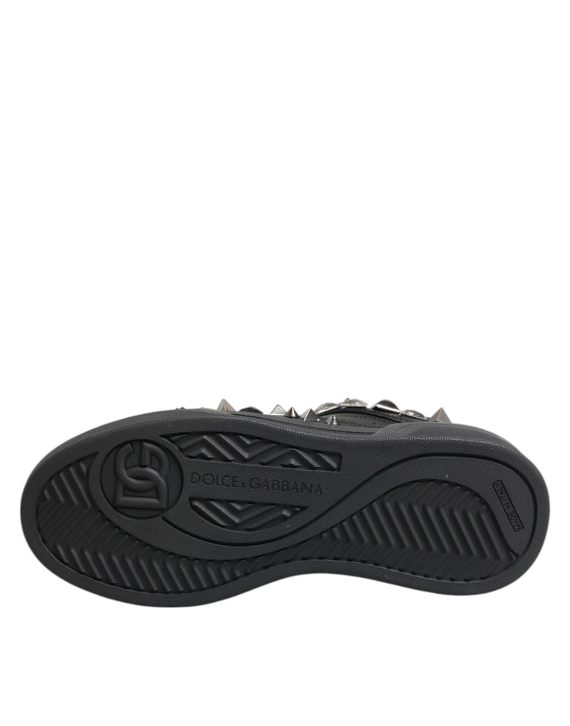 Dolce & Gabbana Black Leather Studded Low Top Sneakers