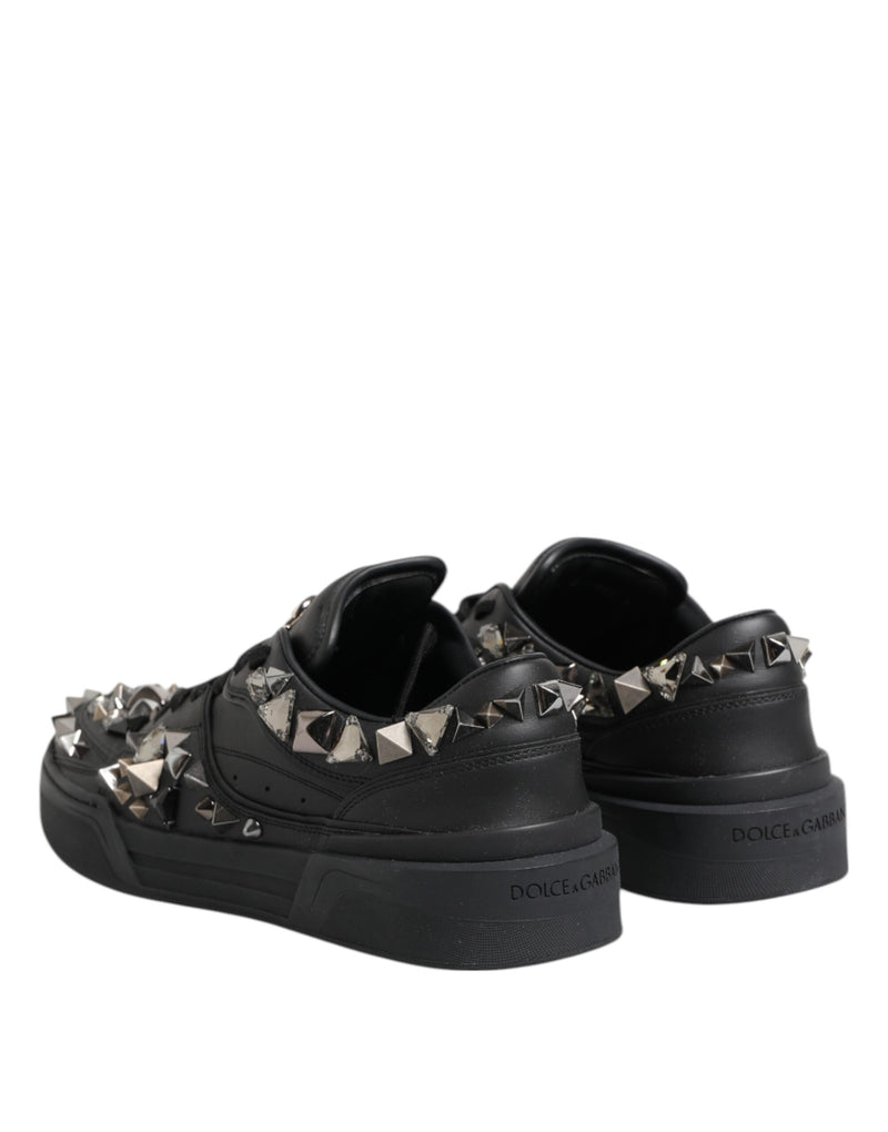 Dolce & Gabbana Black Leather Studded Low Top Sneakers