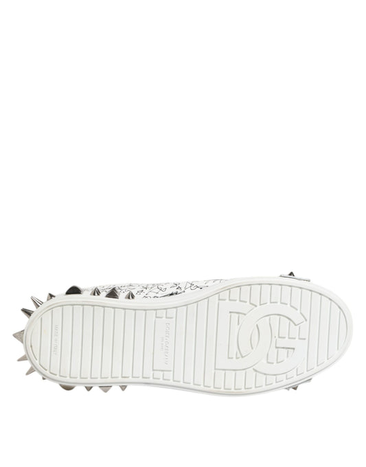 Dolce & Gabbana White Portofino Studded Men Sneakers