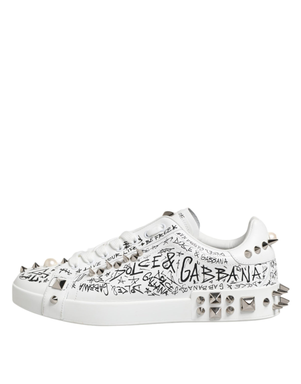 Dolce & Gabbana White Portofino Studded Men Sneakers