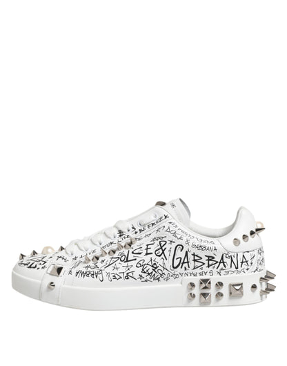 Dolce & Gabbana White Portofino Studded Men Sneakers Shoes