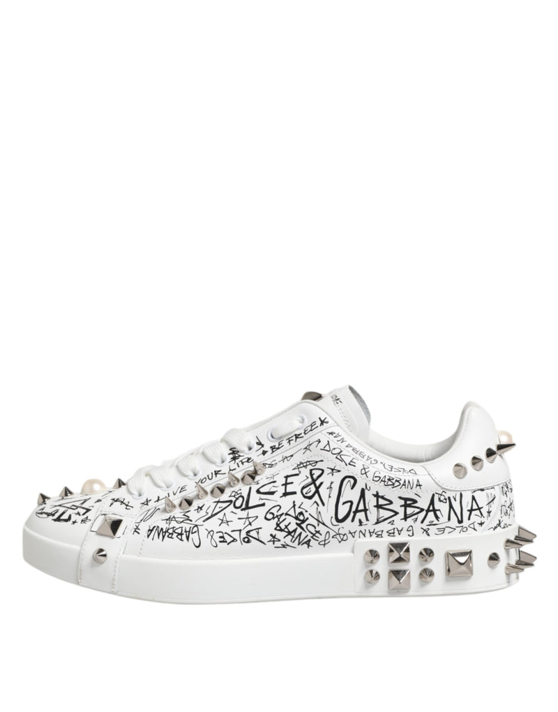 Dolce & Gabbana White Portofino Studded Men Sneakers