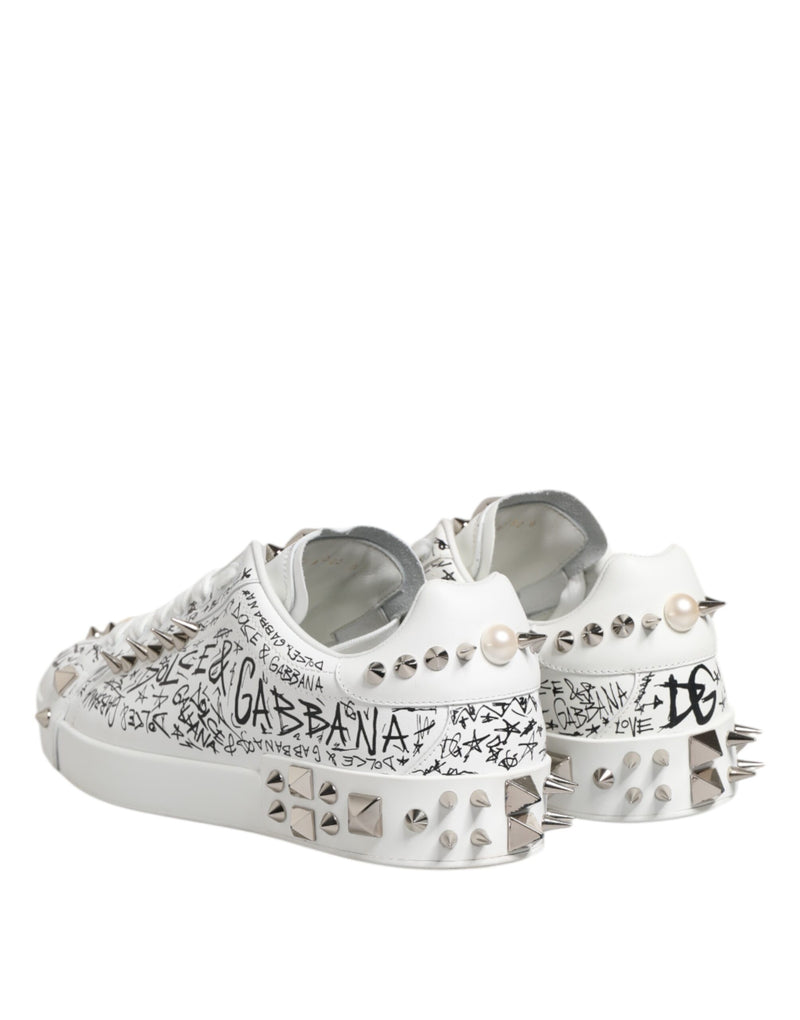 Dolce & Gabbana White Portofino Studded Men Sneakers