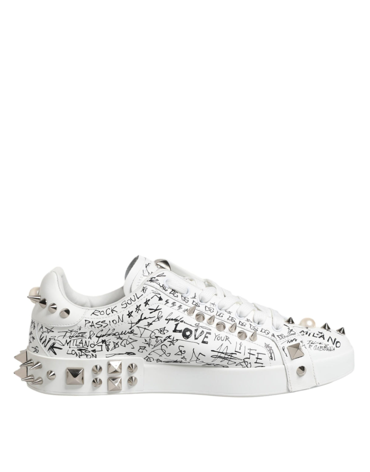 Dolce & Gabbana White Portofino Studded Men Sneakers