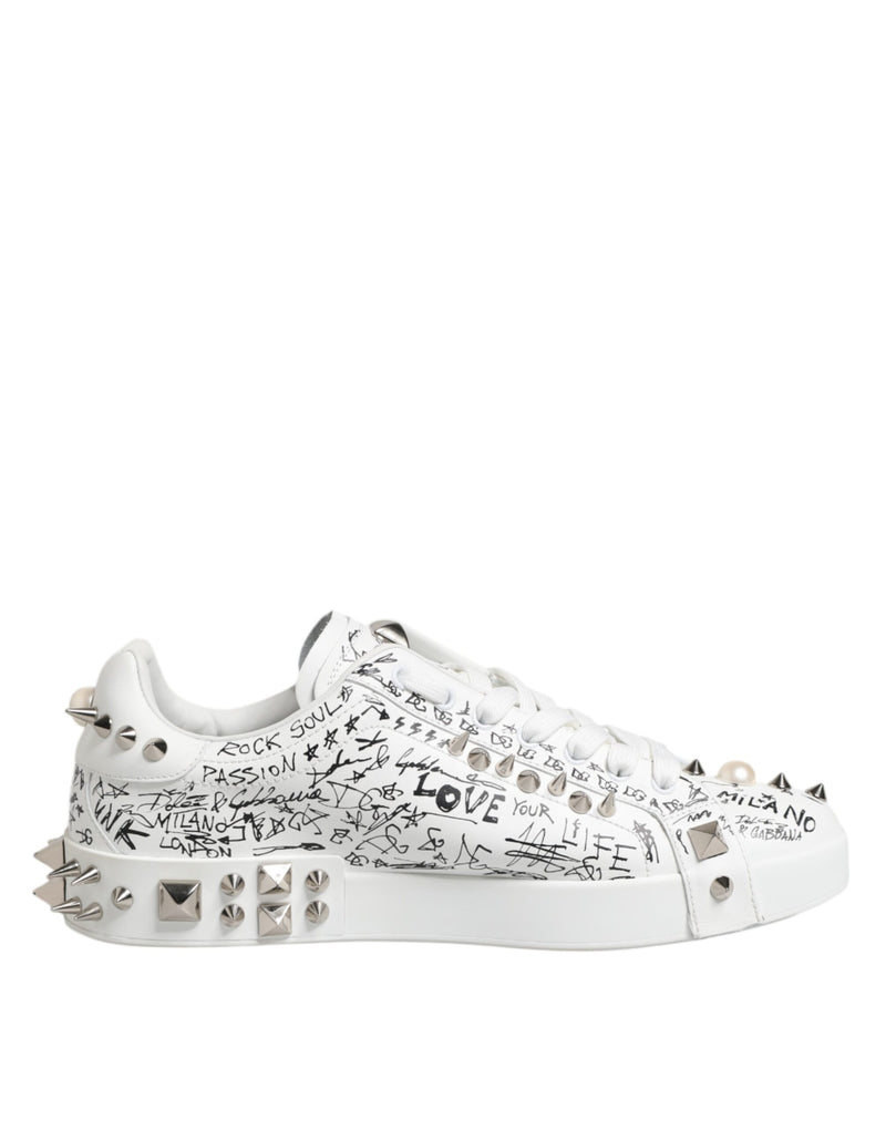 Dolce & Gabbana White Portofino Studded Men Sneakers