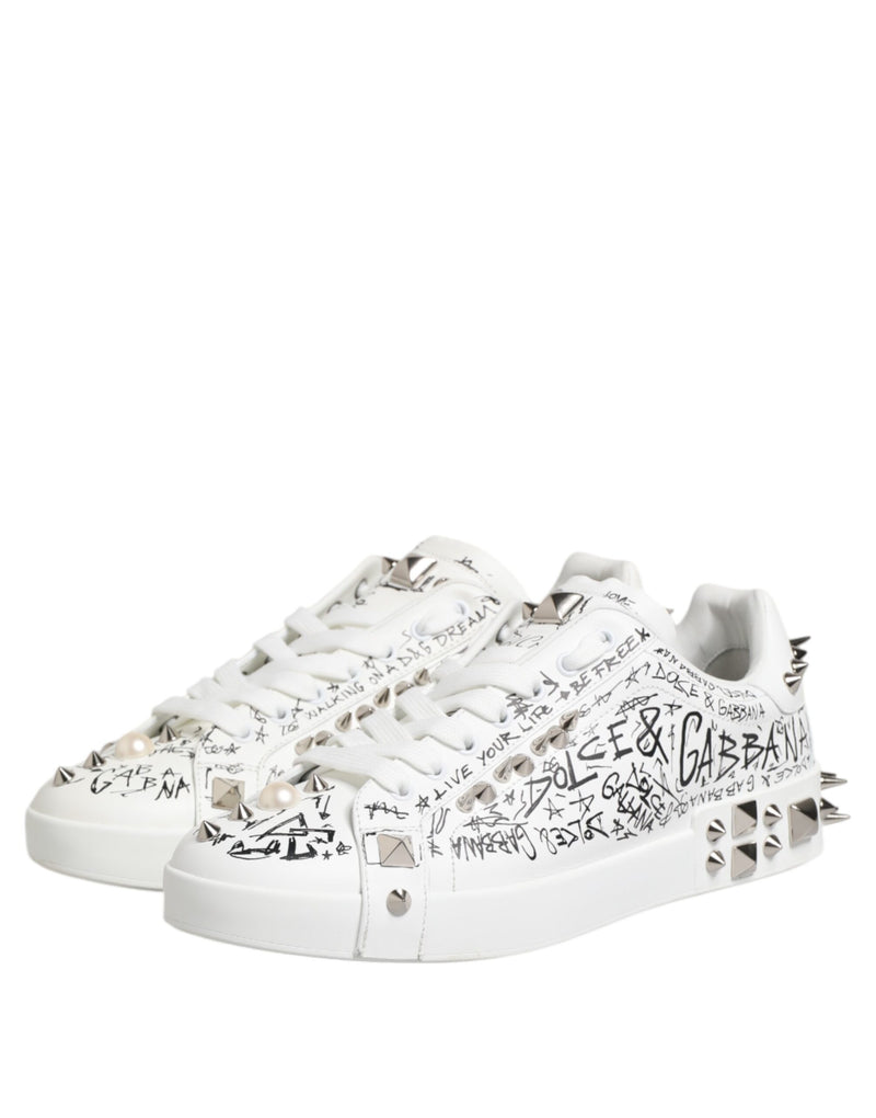 Dolce & Gabbana White Portofino Studded Men Sneakers