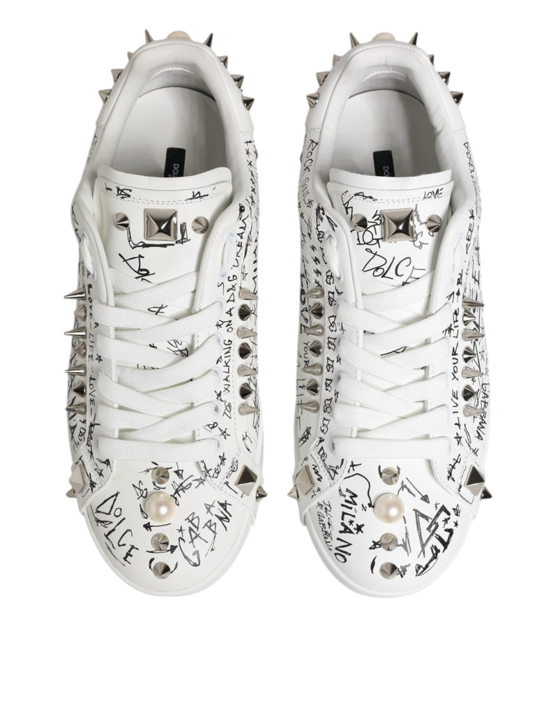 Dolce & Gabbana White Portofino Studded Men Sneakers