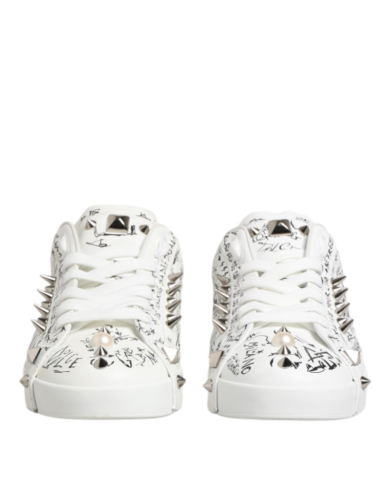 Dolce & Gabbana White Portofino Studded Men Sneakers