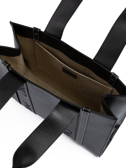 Chloé Zwarte Woody Leren Medium Tote Bag met Geborduurd Logo