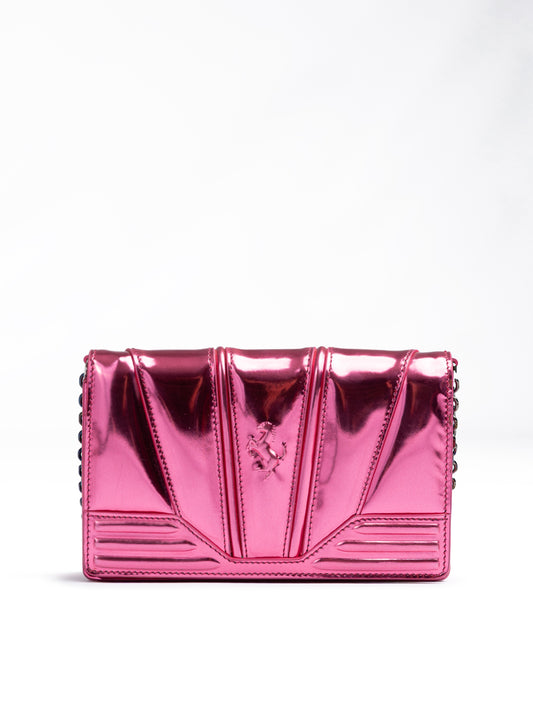 Sac en cuir verni Ferrari Metal Pink GT avec chaîne