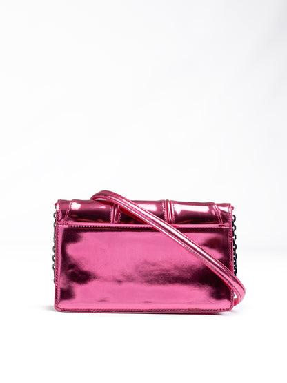 Sac en cuir verni Ferrari Metal Pink GT avec chaîne