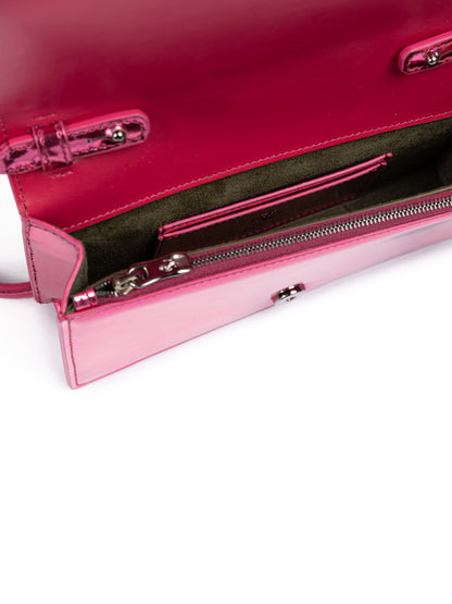 Sac en cuir verni Ferrari Metal Pink GT avec chaîne