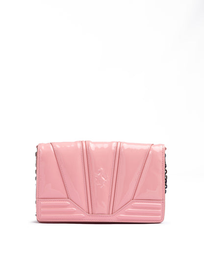 Sac Ferrari Pink GT en cuir verni avec chaîne