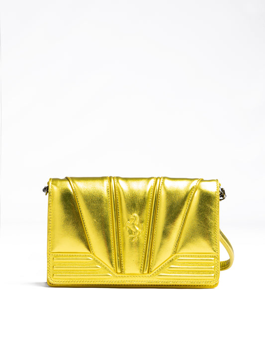 Sac en cuir verni Ferrari Metal Yellow GT avec chaîne